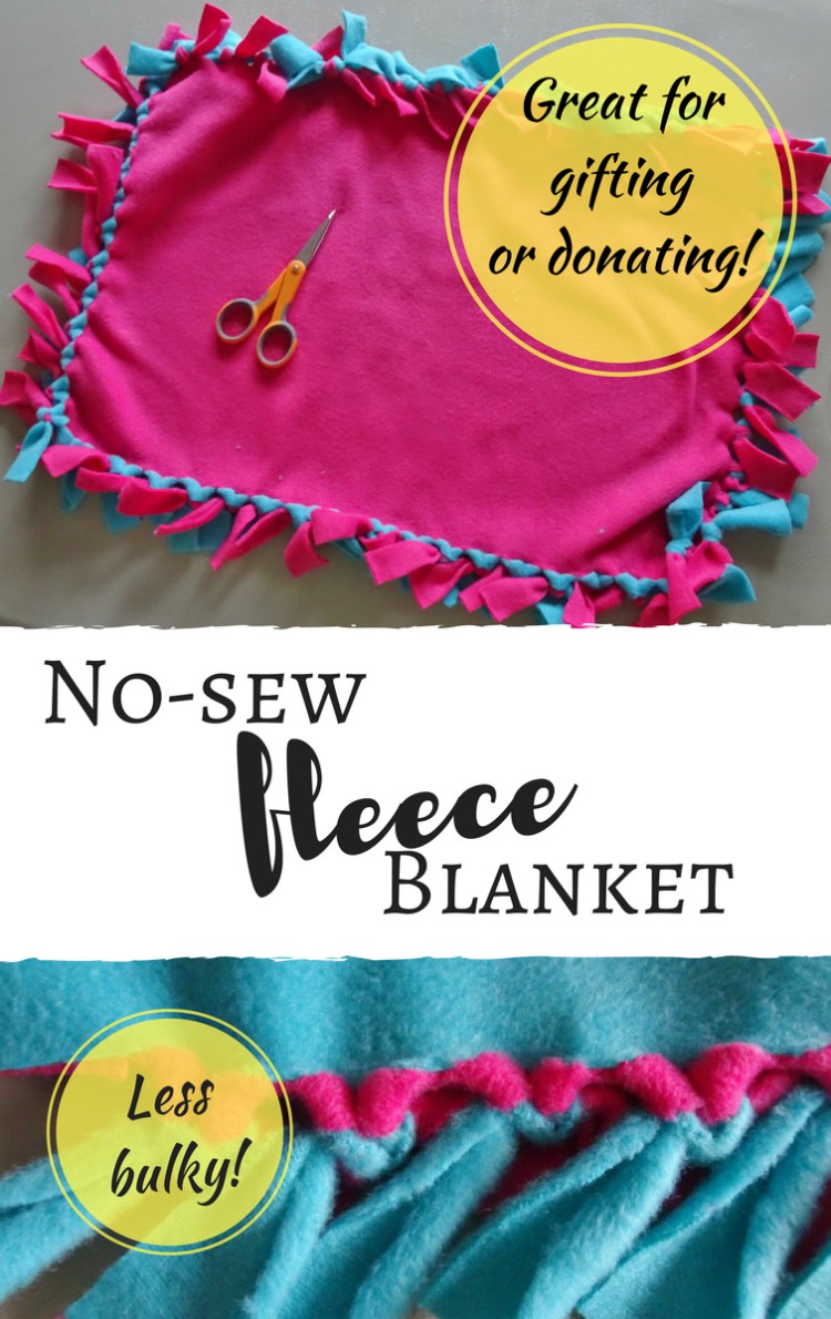 No-sew fleece tie blanket with less bulky knots - great idea for gifts or donating projects!
